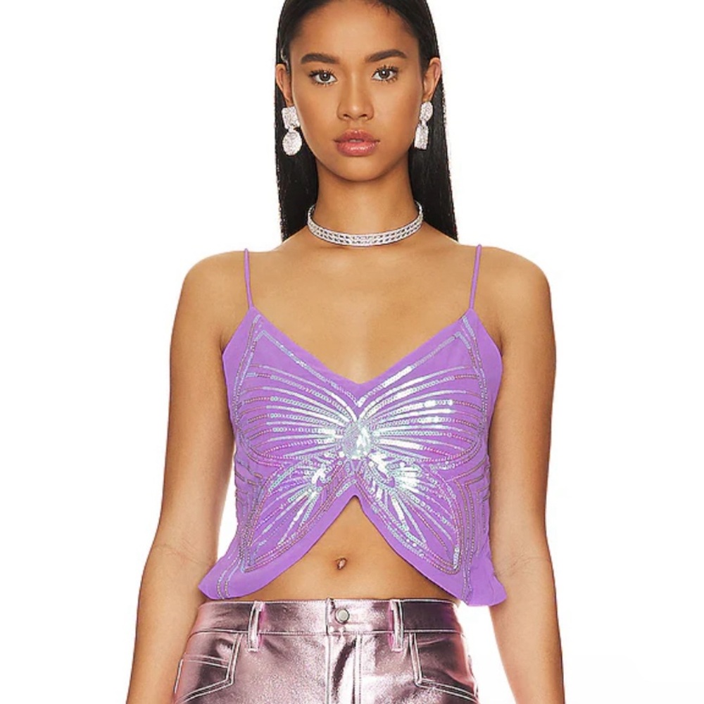 More to come- butterfly sequin top. (Purple)